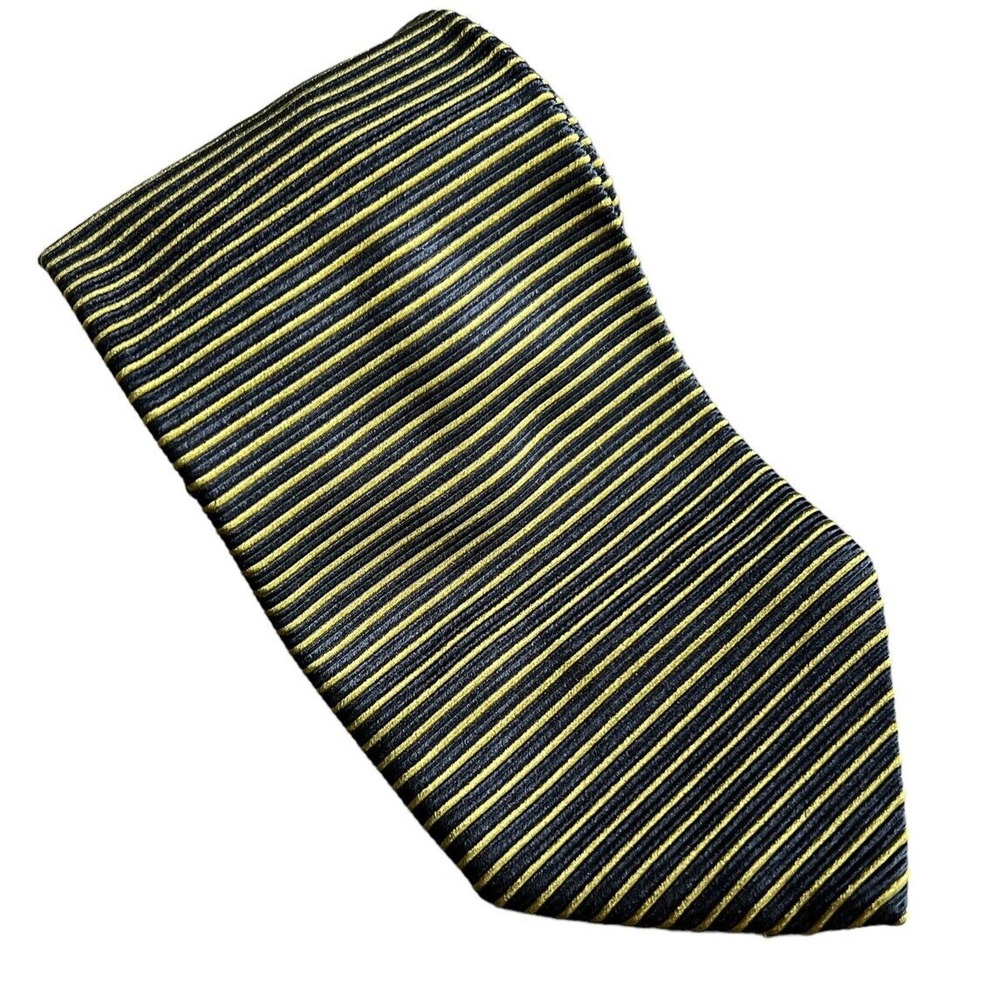 Marino Gabri Gold Black Textured Stripe Silk Tie
